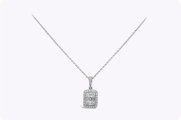 0.45 Carat Total Emerald Cut Illusion Pendant Necklace in White Gold