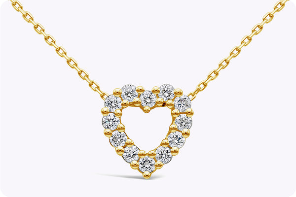 0.34 Carat Total Round Brilliant Diamond Heart Pendant Necklace in Yellow Gold