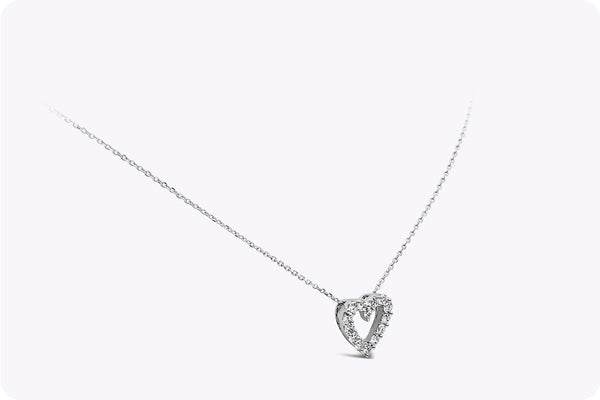 0.53 Carat Total Round Diamond Open-Work Heart Pendant Necklace