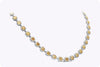 17.66 Carats Total Cushion Cut Yellow Diamond Halo Tennis Necklace in White Gold