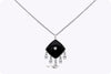 3.60 Carats Cushion Onyx & Briolette Diamond Pendant Drop Necklace in White Gold