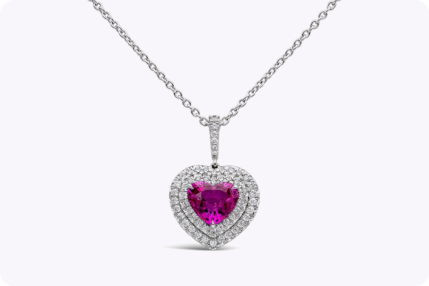 Pastel Lilac Heart Shaped Pink Sapphire & Diamond Pendant