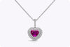 GIA Certified 1.82 Heart Shape Pink Sapphire & Diamond Halo Pendant Necklace in White Gold