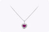1.82 Heart Shape Pink Sapphire and Diamond Halo Pendant Necklace in White Gold