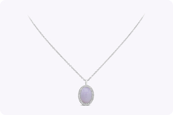 7.00 Carats Oval Cabochon Lavender Chalcedony & Diamond Pendant Necklace in White Gold