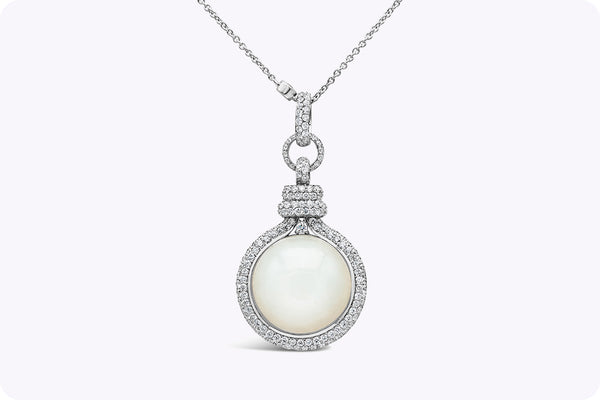 11.88 Carats Cabochon White Moonstone & Diamond Pendant Necklace in White Gold