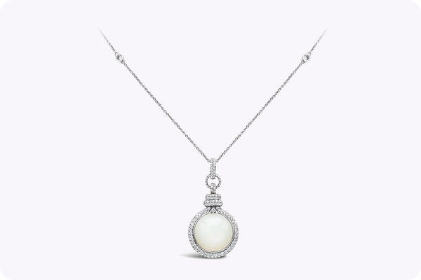 11.88 Carats Cabochon White Moonstone & Diamond Pendant Necklace in White Gold