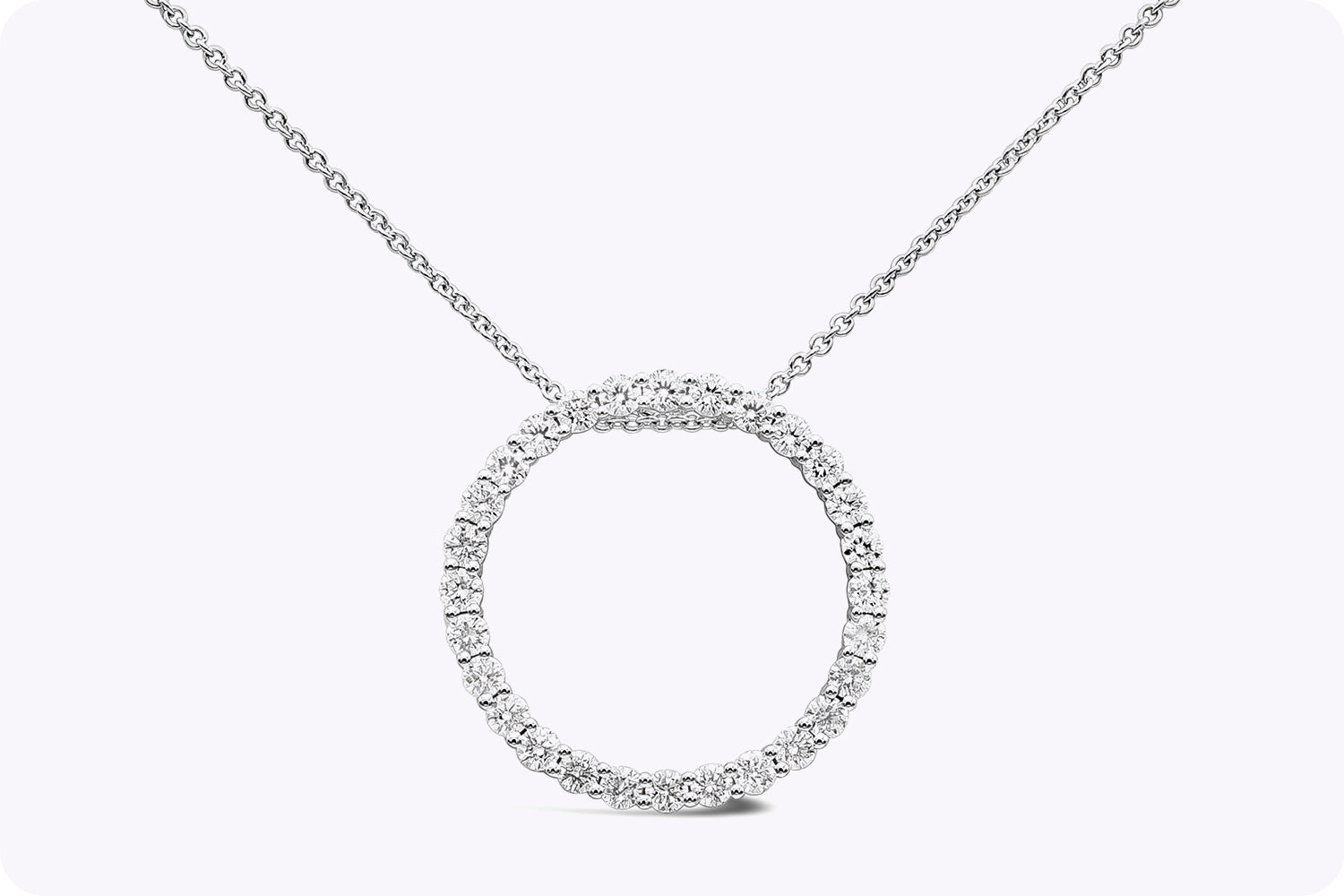 1.40 Carats Total Round Brilliant Diamond Circle Pendant Necklace in White Gold