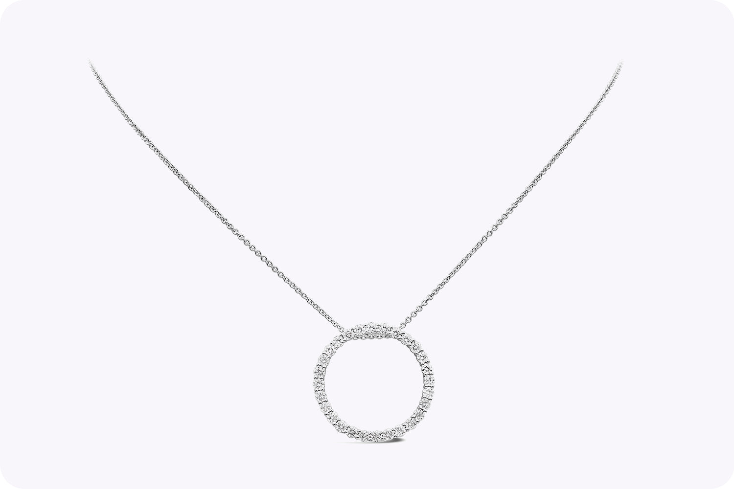 1.40 Carats Total Round Brilliant Diamond Circle Pendant Necklace in White Gold