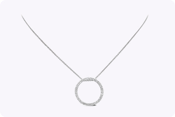 1.40 Carats Total Round Brilliant Diamond Circle Pendant Necklace in White Gold