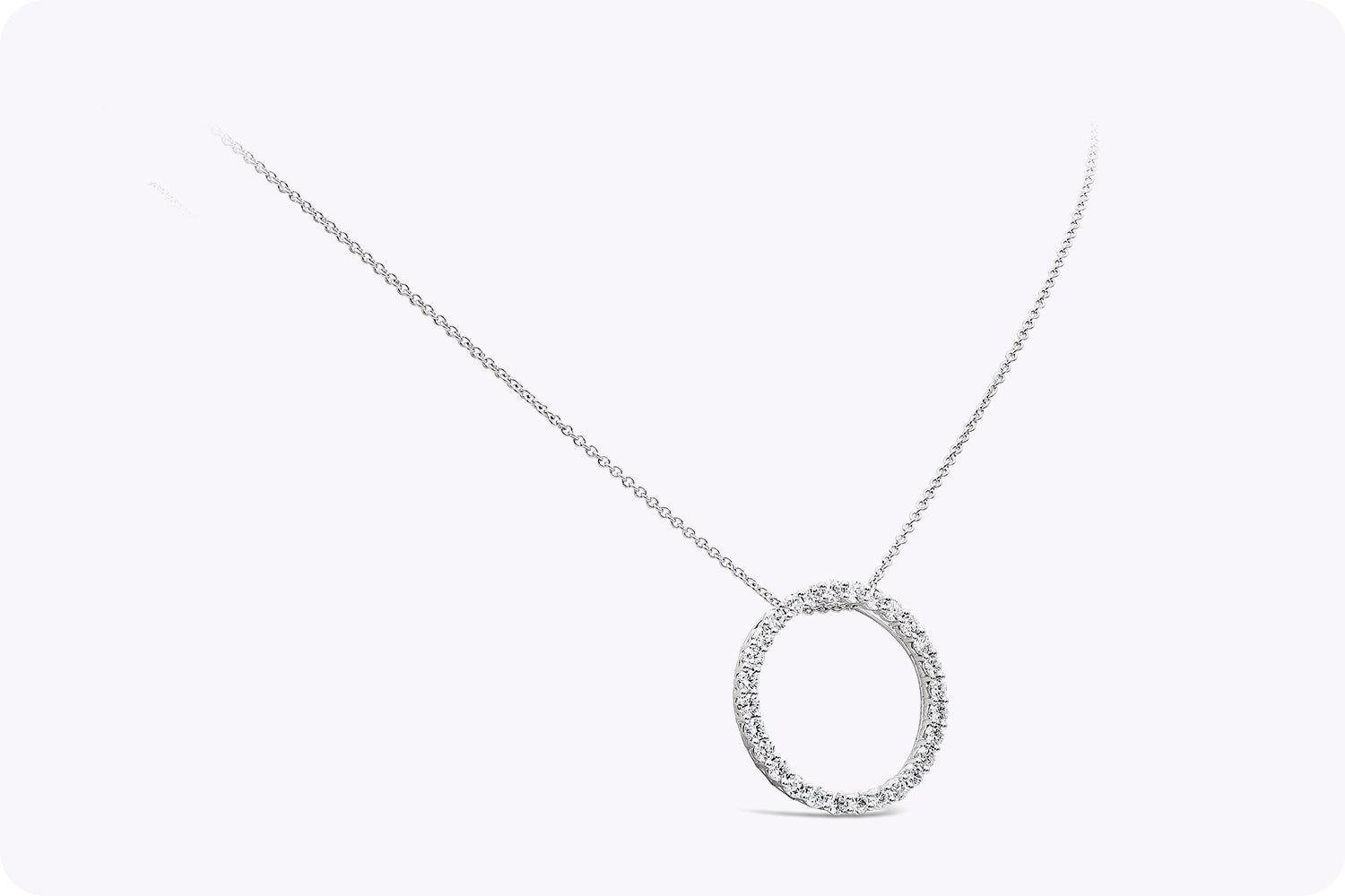 1.40 Carats Total Round Brilliant Diamond Circle Pendant Necklace in White Gold