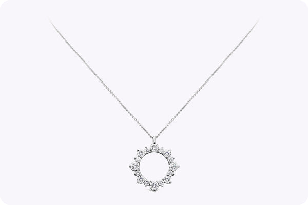 4.10 Carats Total Round Cut Diamond Circle Pendant Necklace in White Gold