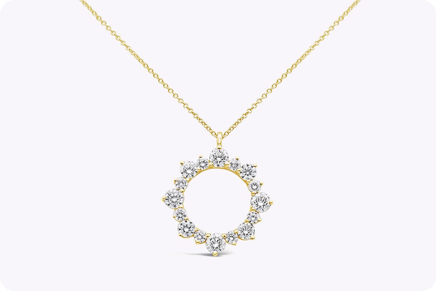 4.10 Carats Total Round Cut Diamond Circle Pendant Necklace in Yellow Gold