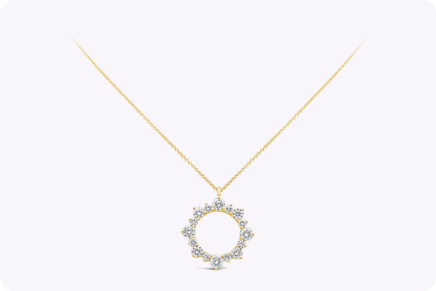 4.10 Carats Total Round Cut Diamond Circle Pendant Necklace in Yellow Gold