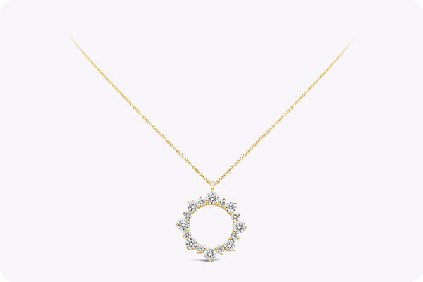 4.10 Carats Total Round Cut Diamond Circle Pendant Necklace in Yellow Gold