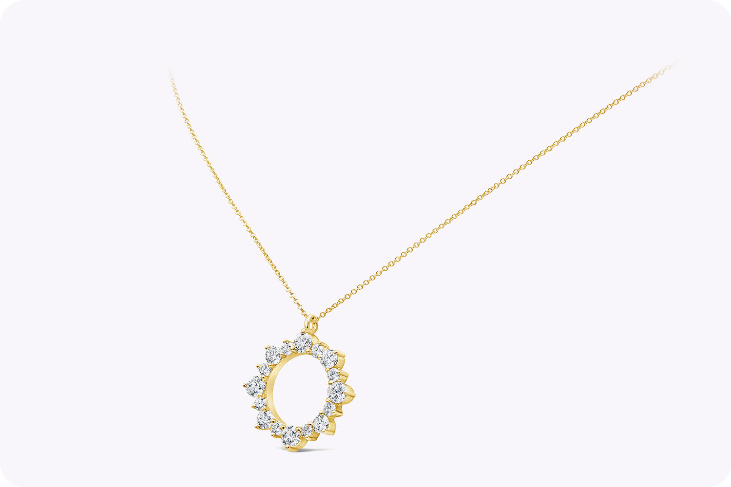 4.10 Carats Total Round Cut Diamond Circle Pendant Necklace in Yellow Gold