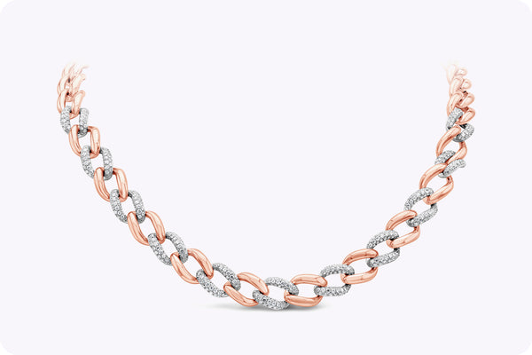 6.17 Carats Total Large Link Diamond Necklace in 18 Karats Rose Gold