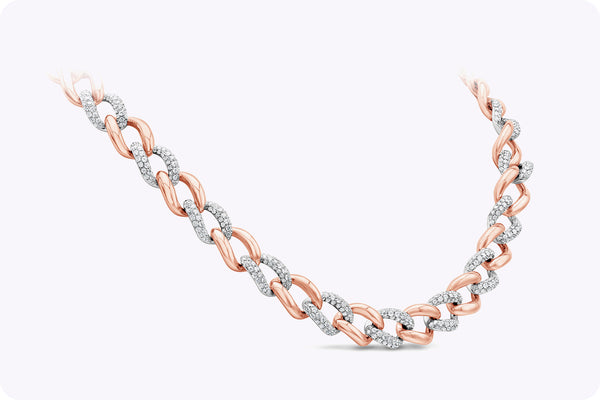 6.17 Carats Total Large Link Diamond Necklace in 18 Karats Rose Gold