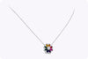 1.65 Total Carat Multi Color Sapphire with Diamond Flower Style Pendant Necklace