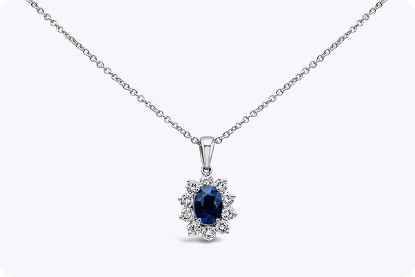 1.90 Carat Sapphire with Diamond Pendant Necklace in White Gold