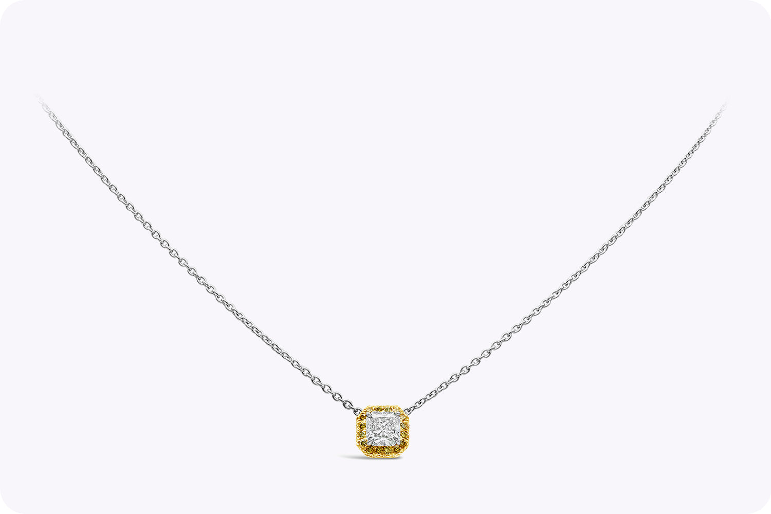 1.02 Carats Total Radiant Cut Diamond Halo Pendant Necklace in Platinum