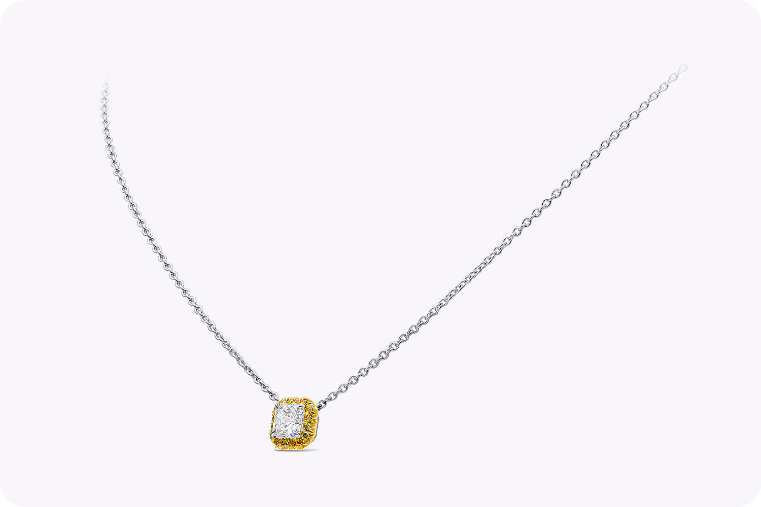 1.02 Carats Total Radiant Cut Diamond Halo Pendant Necklace in Platinum