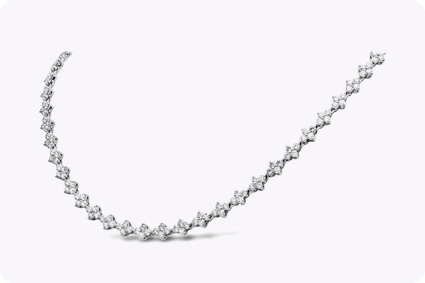 9.59 Carats Total Round Brilliant Cut Diamond Cluster Tennis Necklace in White Gold