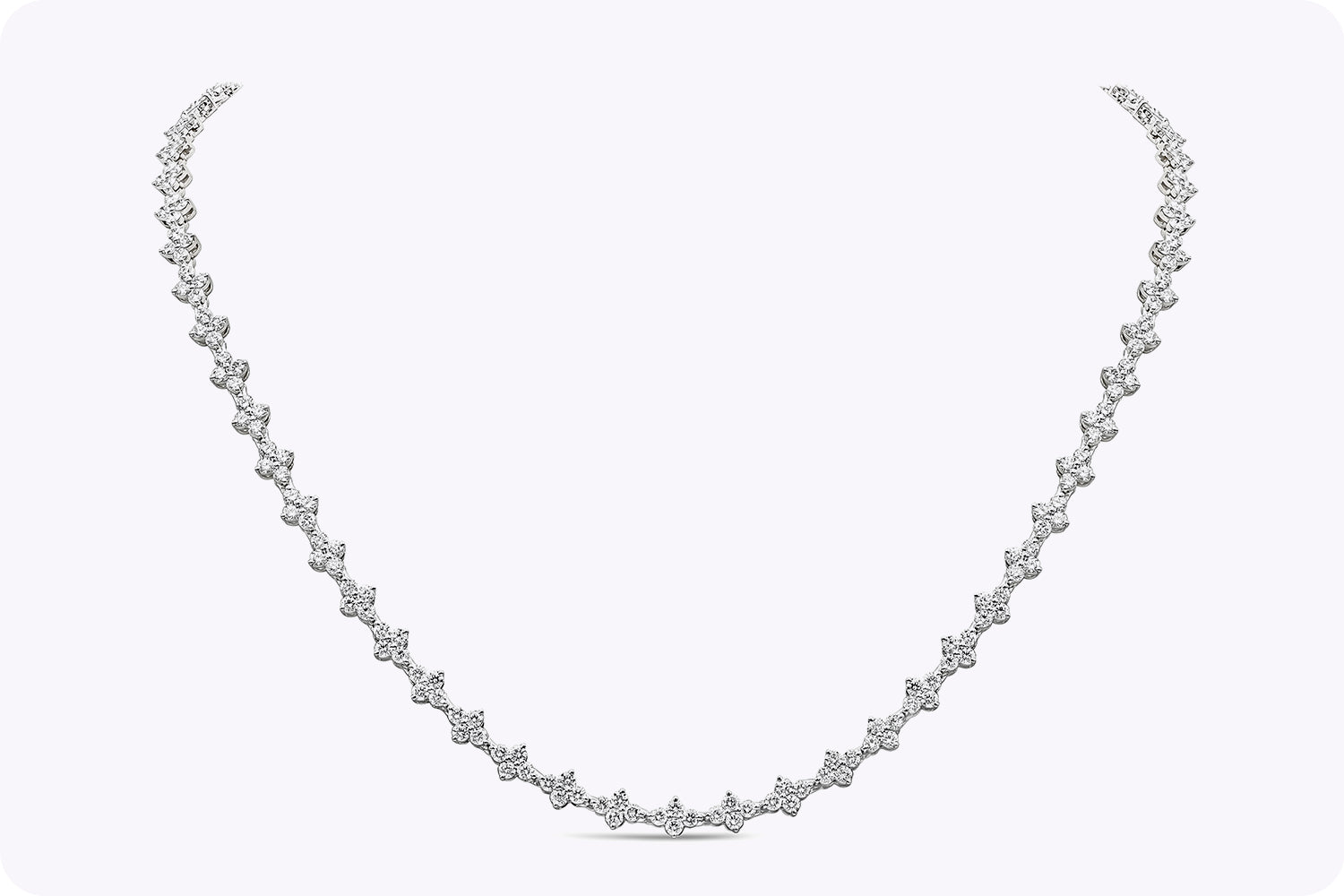 10.99 Carats Total Round Brilliant Cut Diamond Cluster Tennis Necklace in White Gold