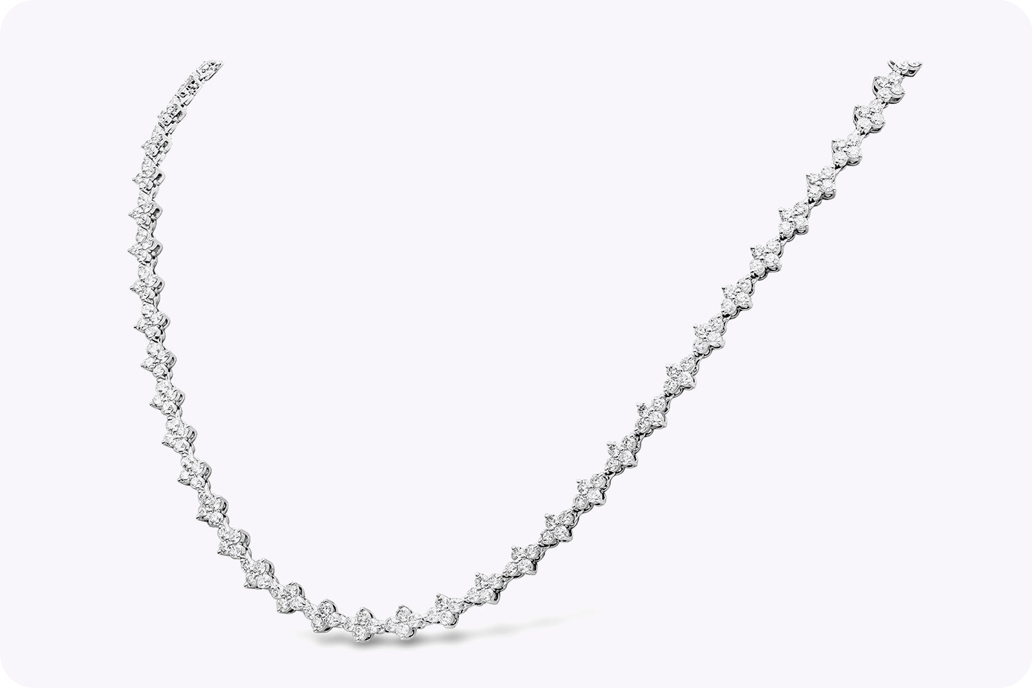 10.99 Carats Total Round Brilliant Cut Diamond Cluster Tennis Necklace in White Gold