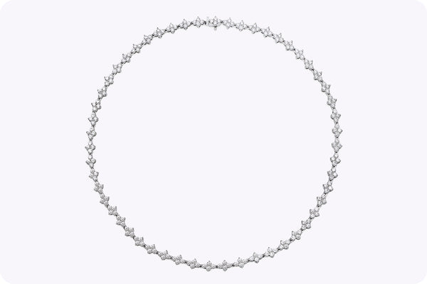 10.99 Carats Total Round Brilliant Cut Diamond Cluster Tennis Necklace in White Gold