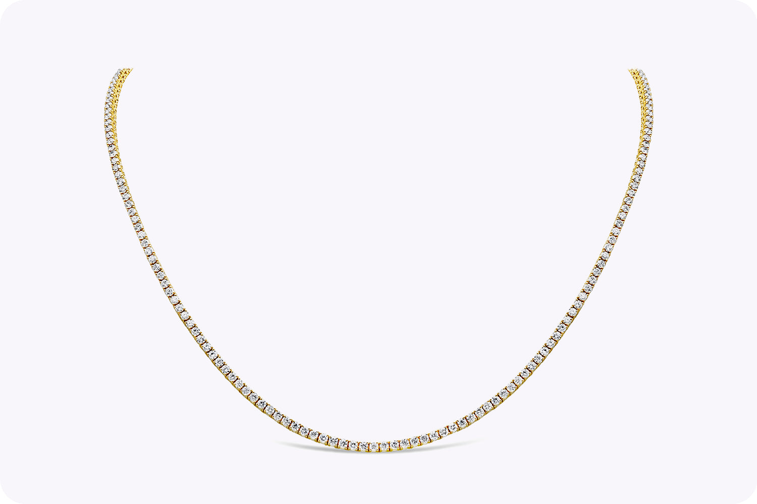 7.52 Carats Total Round Brilliant Cut Diamond Tennis Necklace in Yellow Gold