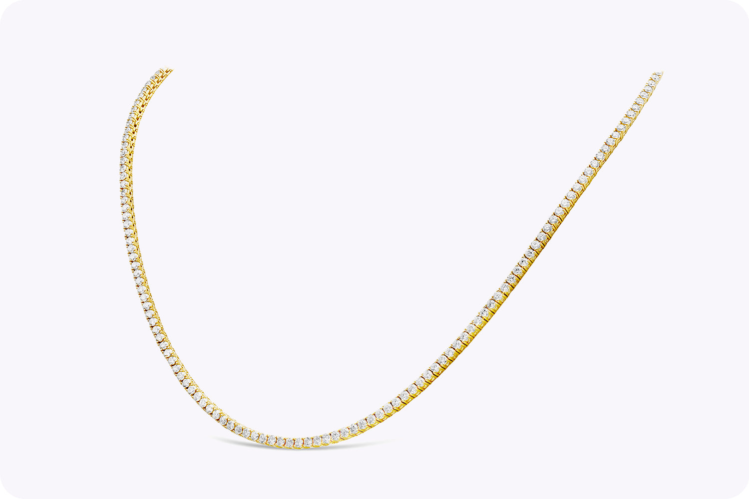 7.52 Carats Total Round Brilliant Cut Diamond Tennis Necklace in Yellow Gold