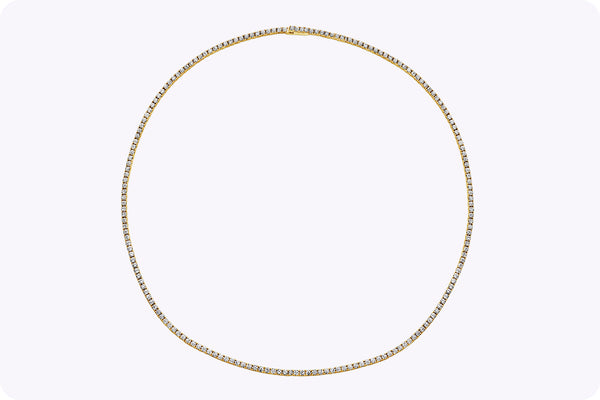 7.52 Carats Total Round Brilliant Cut Diamond Tennis Necklace in Yellow Gold