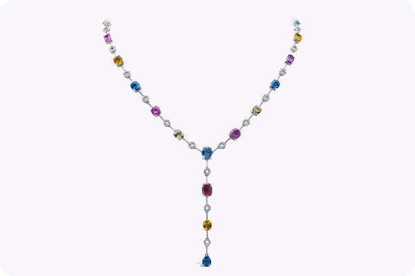 25.27 Carats Total Multi Color Sapphire and Diamond Necklace in White Gold