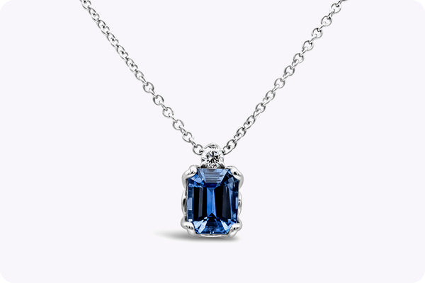 GIA Certified 2.77 Carats Emerald Cut Blue Sapphire Pendant Necklace in White Gold