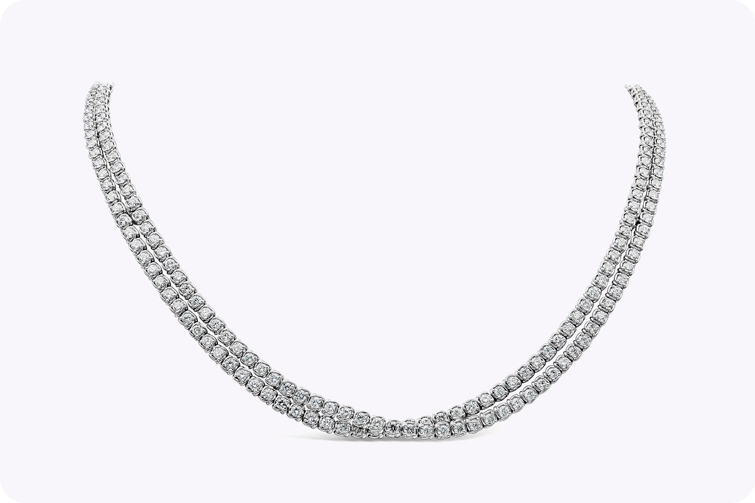 11.90 Carats Total Round Brilliant Cut Diamond Crossover Tennis Necklace in White Gold