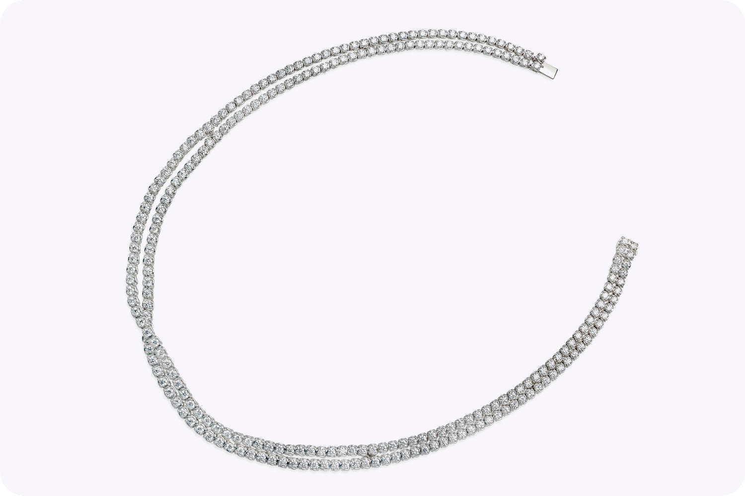 11.90 Carats Total Round Brilliant Cut Diamond Crossover Tennis Necklace in White Gold