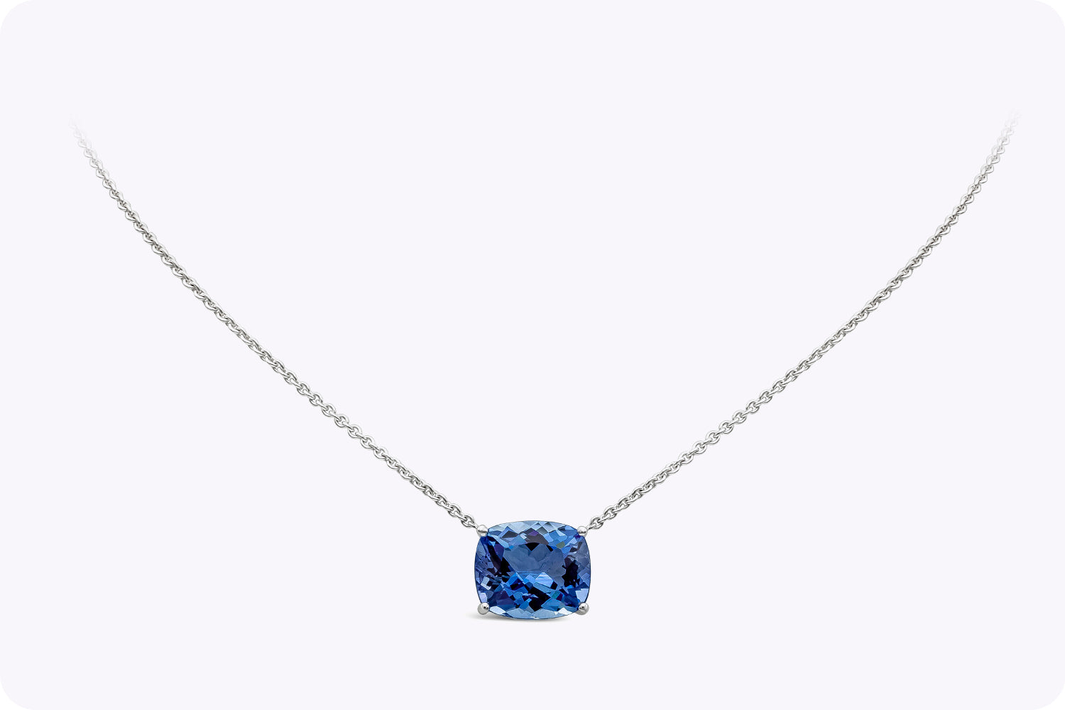 5.82 Carats Cushion Cut Aquamarine Solitaire Pendant Necklace in White Gold