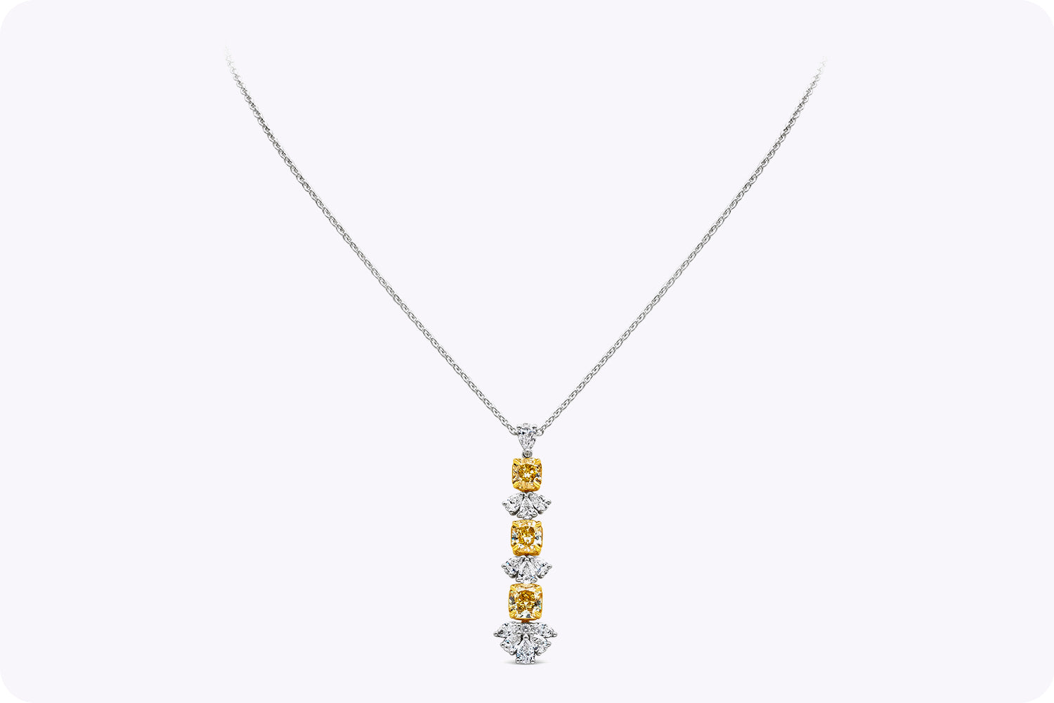 3.13 Carats Total Radiant Cut Fancy Yellow Diamond Pendant Necklace in Yellow Gold & Platinum