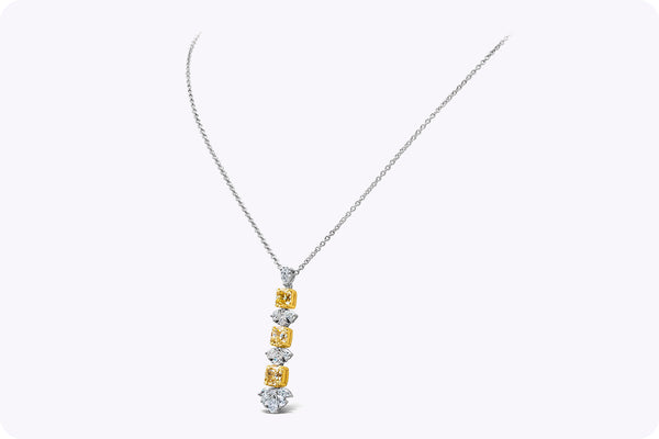 3.13 Carats Total Radiant Cut Fancy Yellow Diamond Pendant Necklace in Yellow Gold & Platinum