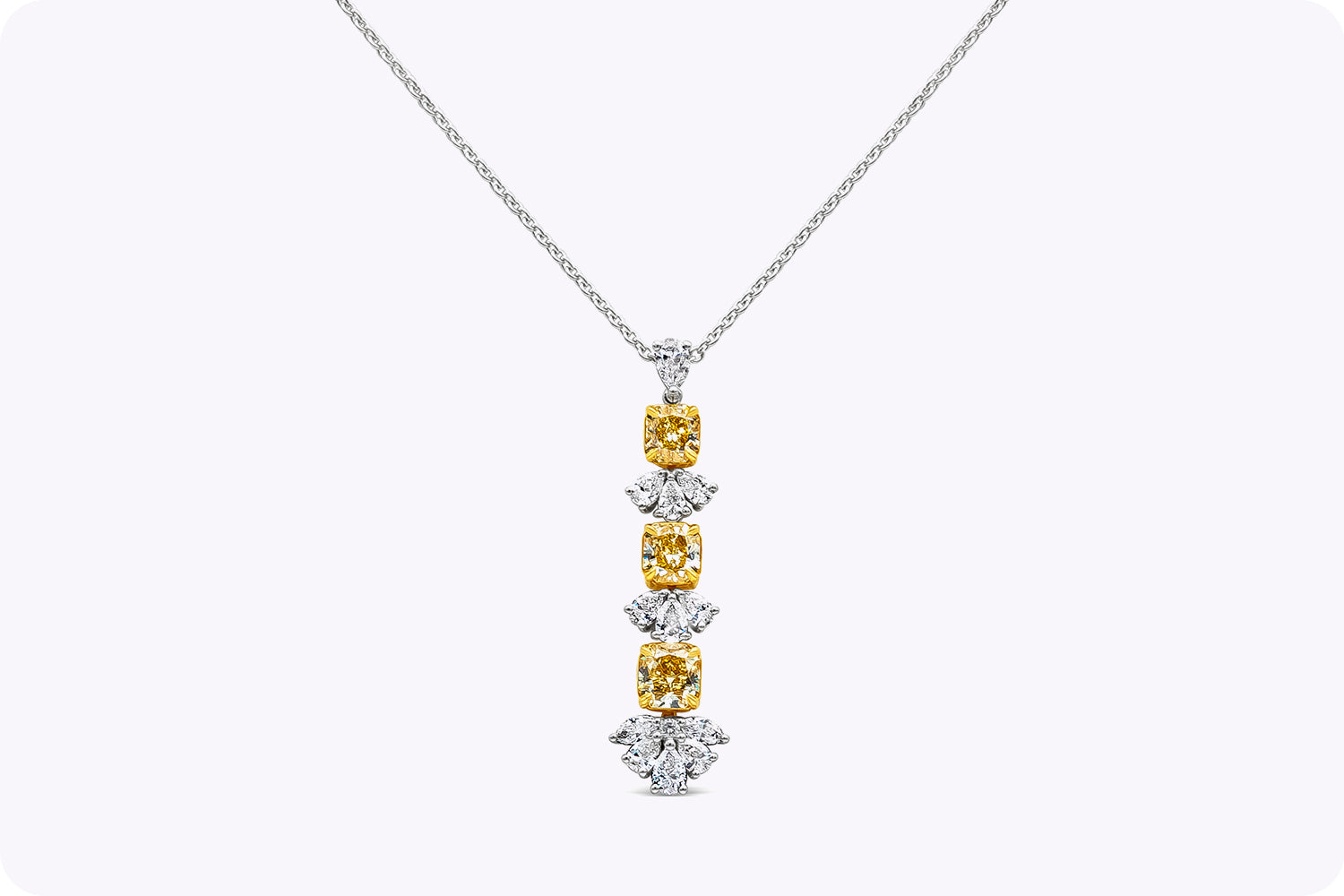 3.13 Carats Total Radiant Cut Fancy Yellow Diamond Pendant Necklace in Yellow Gold & Platinum