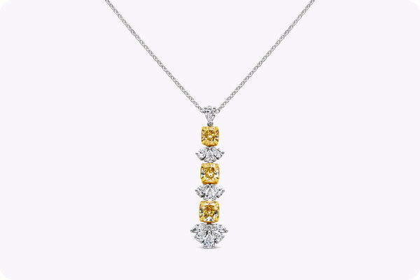 3.13 Carats Total Radiant Cut Fancy Yellow Diamond Pendant Necklace in Yellow Gold & Platinum