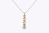 3.13 Carat Total Radiant Cut Fancy Yellow Drop Pendant Necklace in Yellow Gold and Platinum