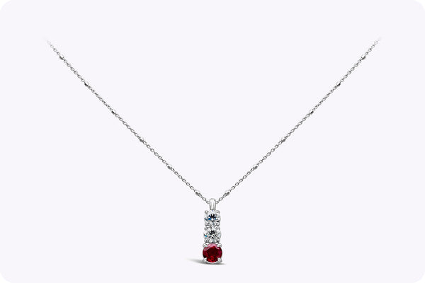 1.76 Carats Total Round Cut Three-Stone Pendant Necklace in Platinum