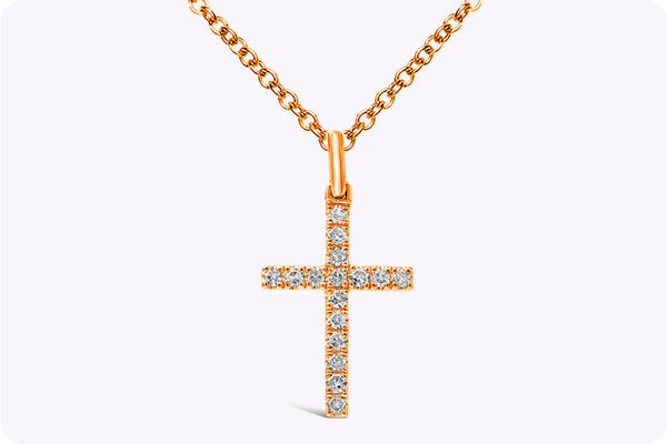 0.08 Carat Round Diamond Cross Pendant Necklace in Rose Gold