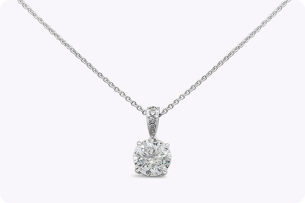 2.27 Carats Round Brilliant Cut Diamond Solitaire Pendant Necklace in White Gold