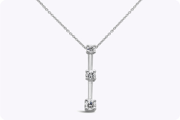 0.67 Carat Total Round Brilliant Diamond Three-Stone Drop Necklace in White Gold