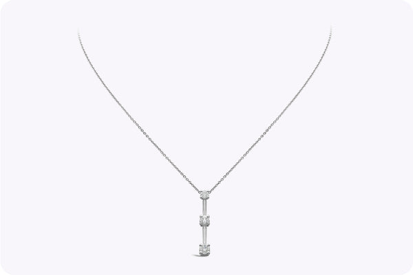 0.67 Carat Total Round Brilliant Diamond Three-Stone Drop Necklace in White Gold