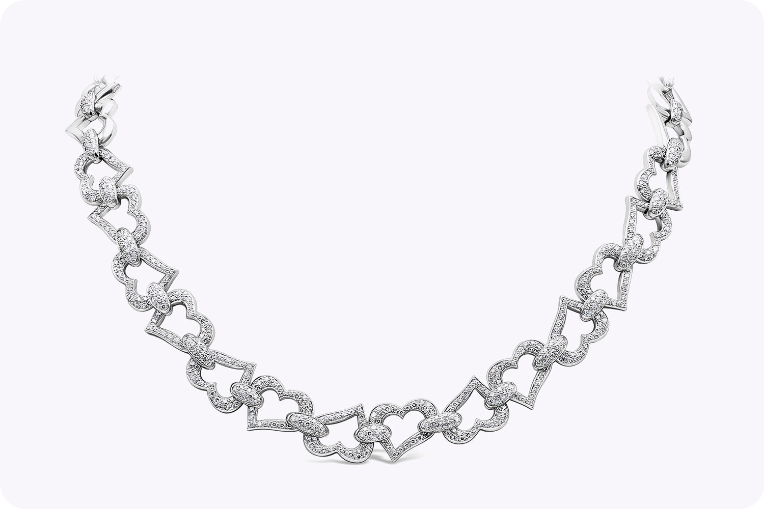 Piaget 5.80 Carats Total Round Brilliant Cut Diamond Heart Shape Link Necklace in White Gold