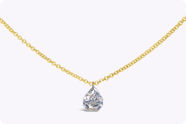 0.54 Carat Modified Pear Shape Diamond Solitaire Pendant Necklace in Yellow Gold